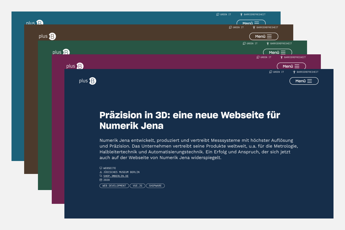 Five stacked screenshots of a project page with different colored backgrounds