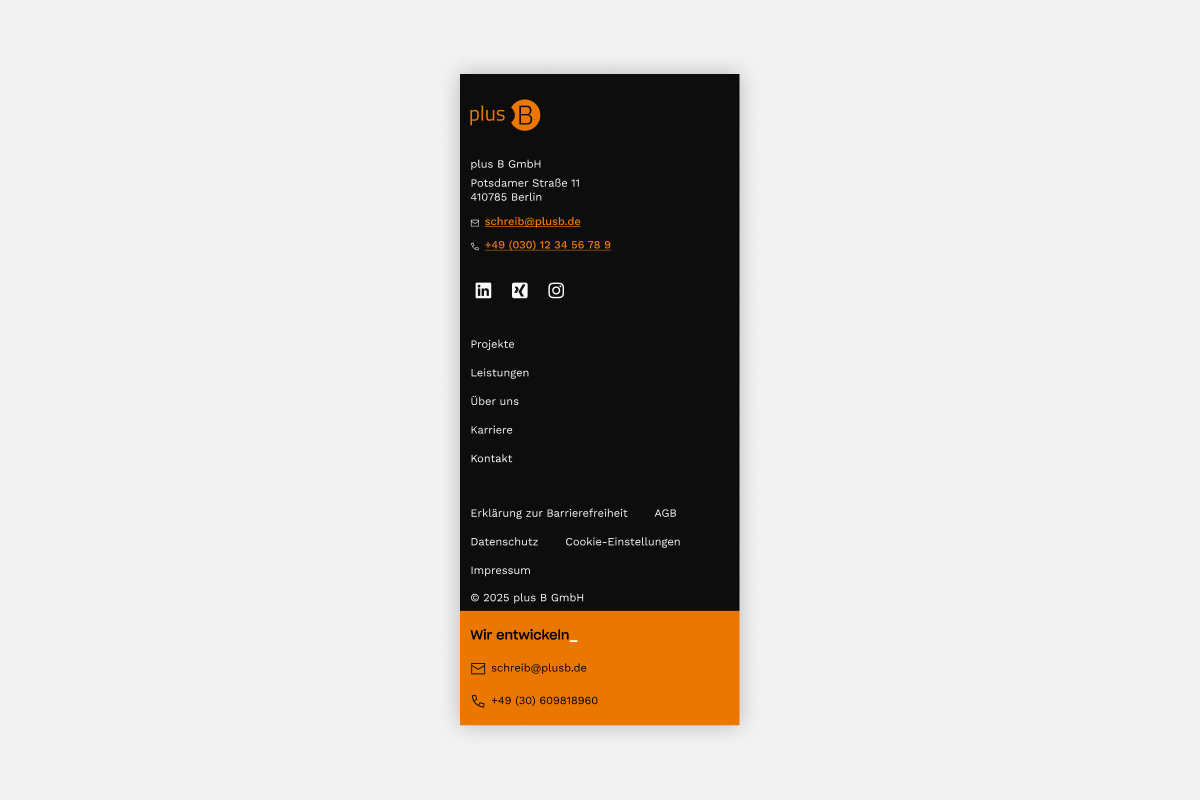 Footer (black) with closing ribbon (orange) - mobile