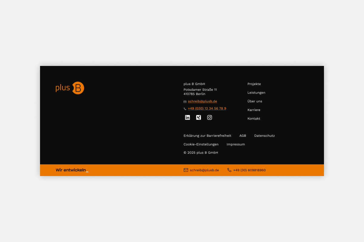 Footer (black) with closing ribbon (orange) - desktop