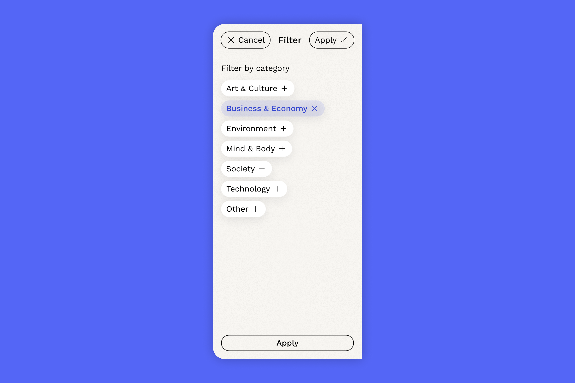 Category filter panel